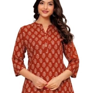 ANUSHIL Women's Cotton Printed Straight Kurta Top | Stylish Ethnic Wear for Daily & Office Use | 3/4 Sleeve